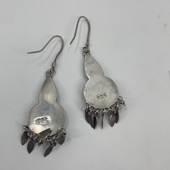 Vintage bohemian onyx stone tassel chandelier earrings - Picture 3 of 4